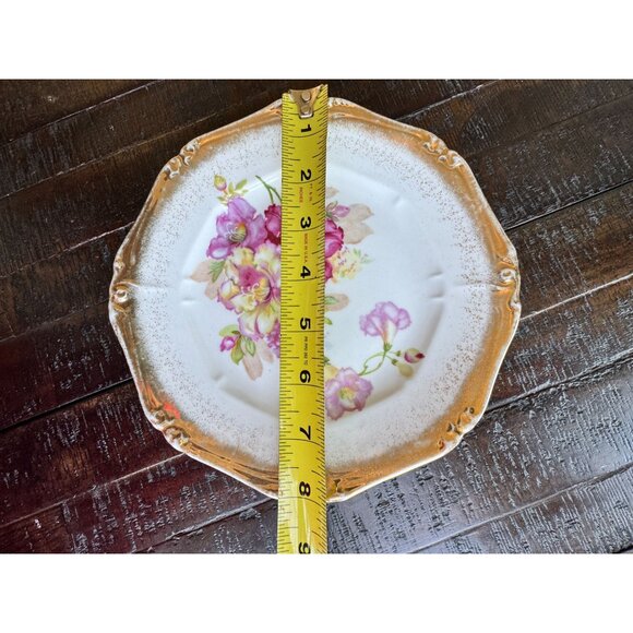 Vintage 8" Gilded Floral Plate – French-Style Pink & Yellow Blooms, Ornate Scrol - Picture 6 of 10